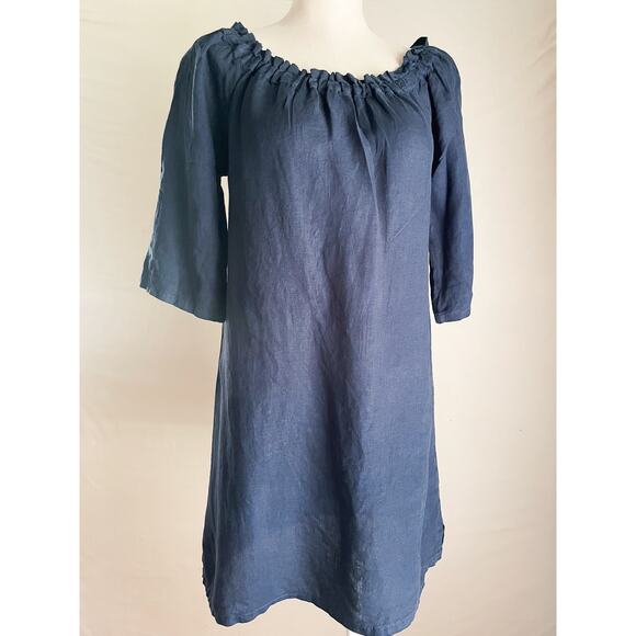 Allen Allen 100% Linen Navy Shift Off Shoulder Dress. Size small.Great condition - Picture 5 of 6